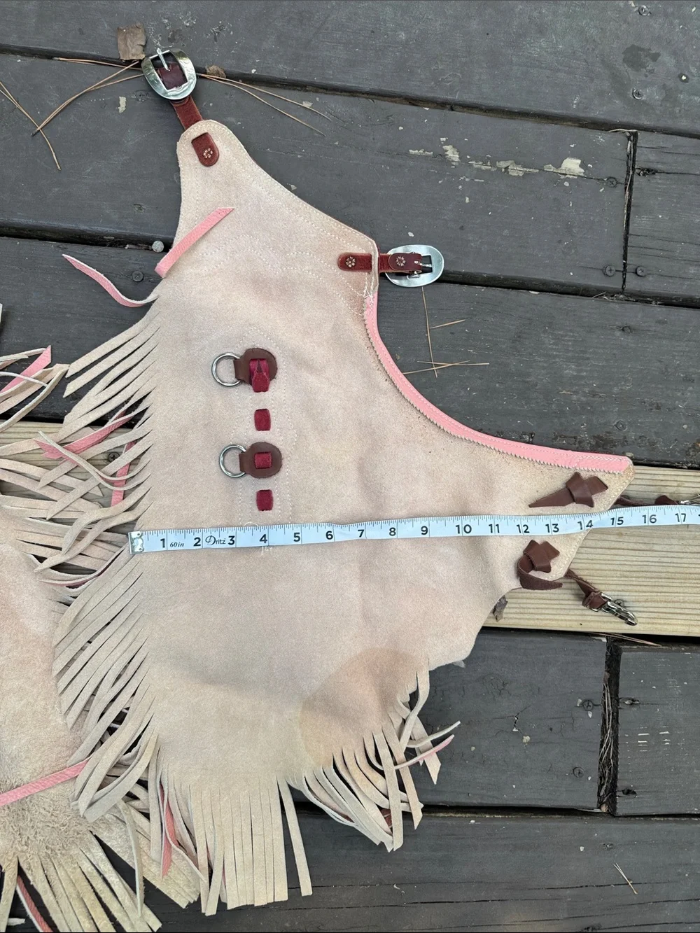 Toddler Leather Western Pink Leather Horse Riding Chaps with Fringe